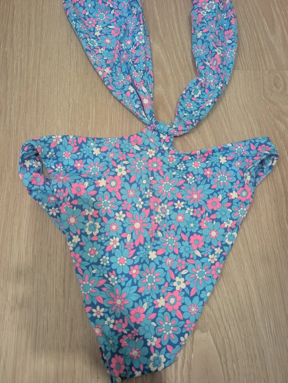 Frankies Bikinis Dorothy Blue Floral Halter One Piece Swimsuit